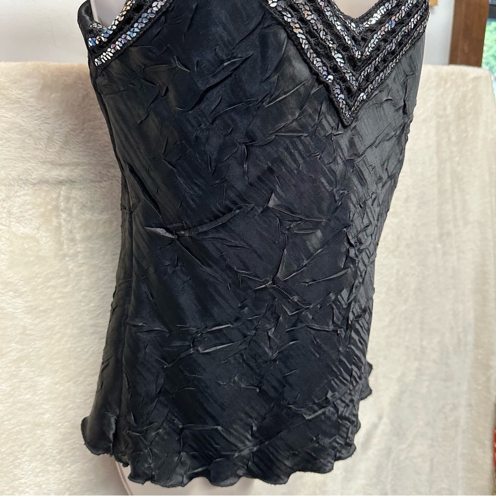 Y2K euro women’s tank top satin crinkle black sequined whimsigoth fairy grunge M - Picture 4 of 8